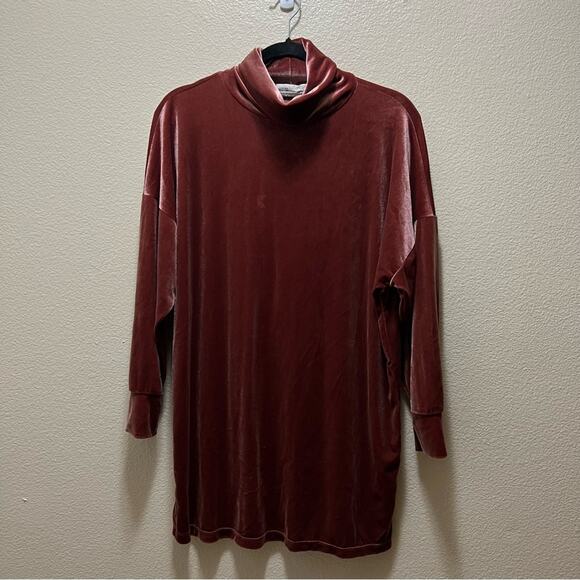 Urban Outfitters Evie Velour Rust Orange Long Sleeve Turtleneck Mini Dress Sz XS - Picture 4 of 9
